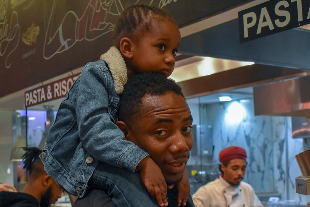 Father and daughter at Vapiano's in Chinatown, D.C.