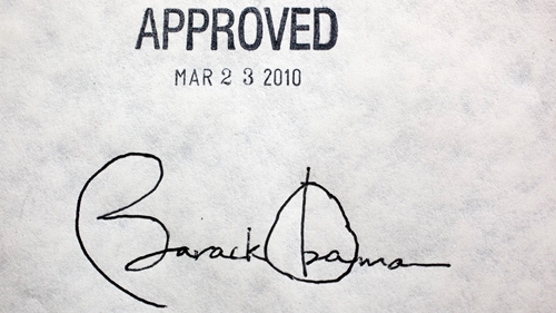 Presidential signature on the Affordable Care Act