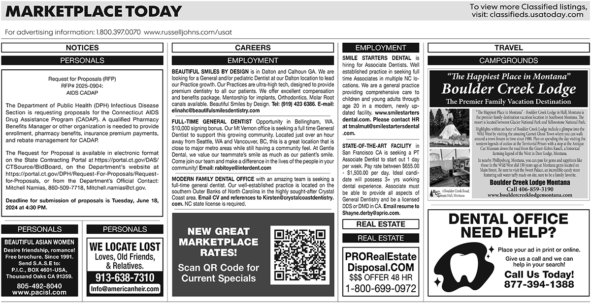 USA Today print classifieds, 10 May 2024