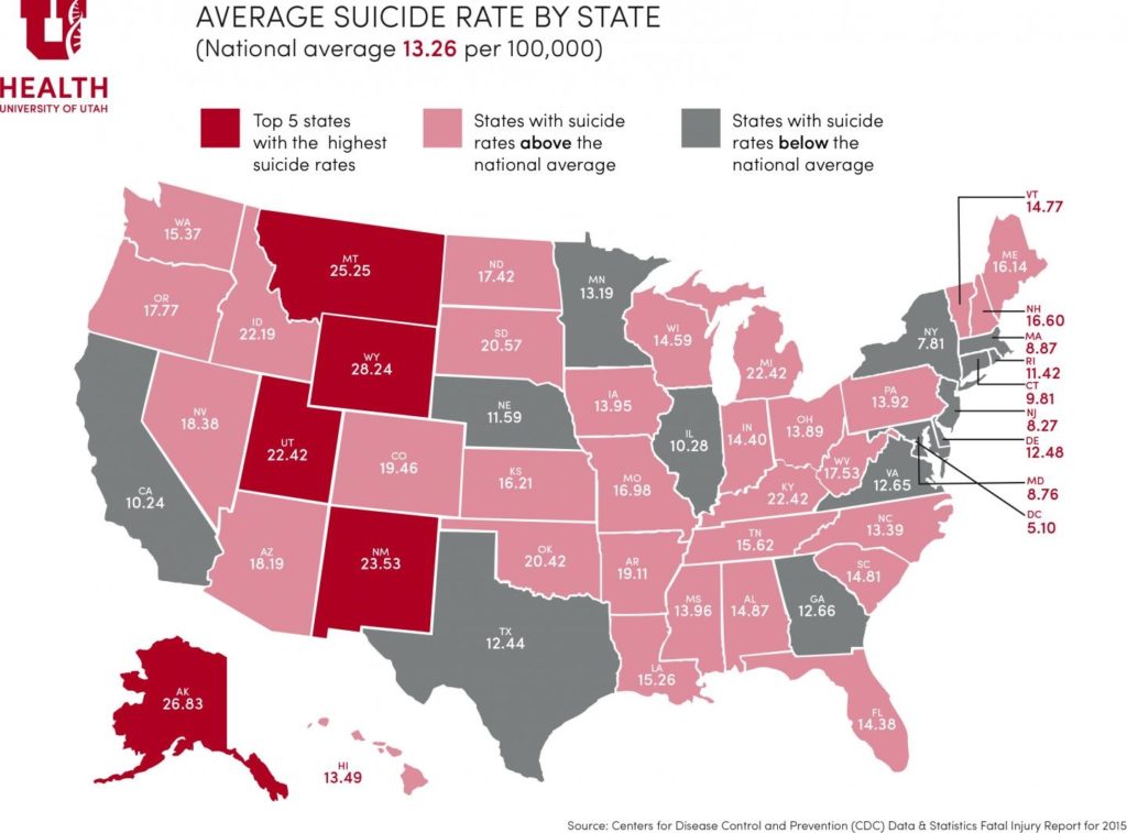 Map: Risk of suicide by state
